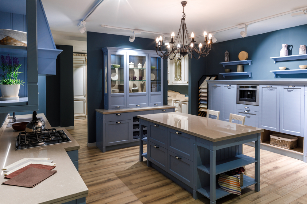 two tone kitchen example with blues